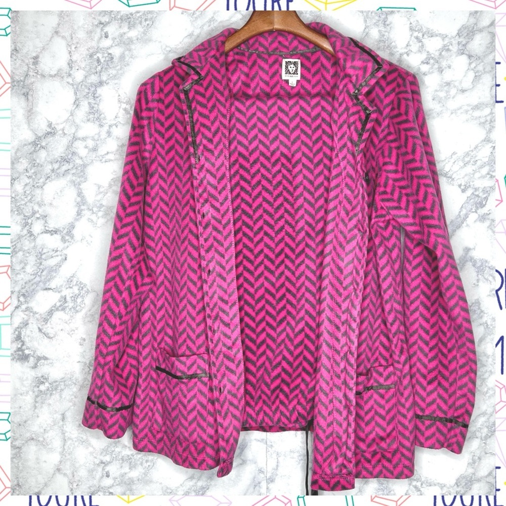 Anne Klein Sleep Lounge Fleece Set Pink Gray Herringbone Print Women’s Large - Picture 3 of 12